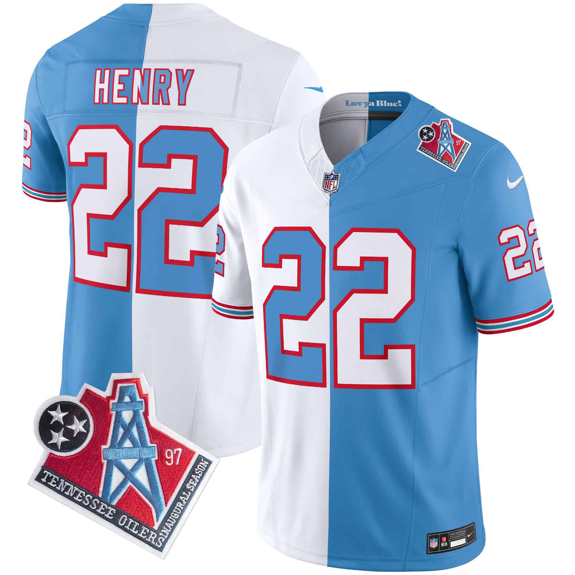 Men Tennessee Titans #22 Henry Light Blue with white 1997 Throwback 2024 Nike Limited Vapor NFL Jersey